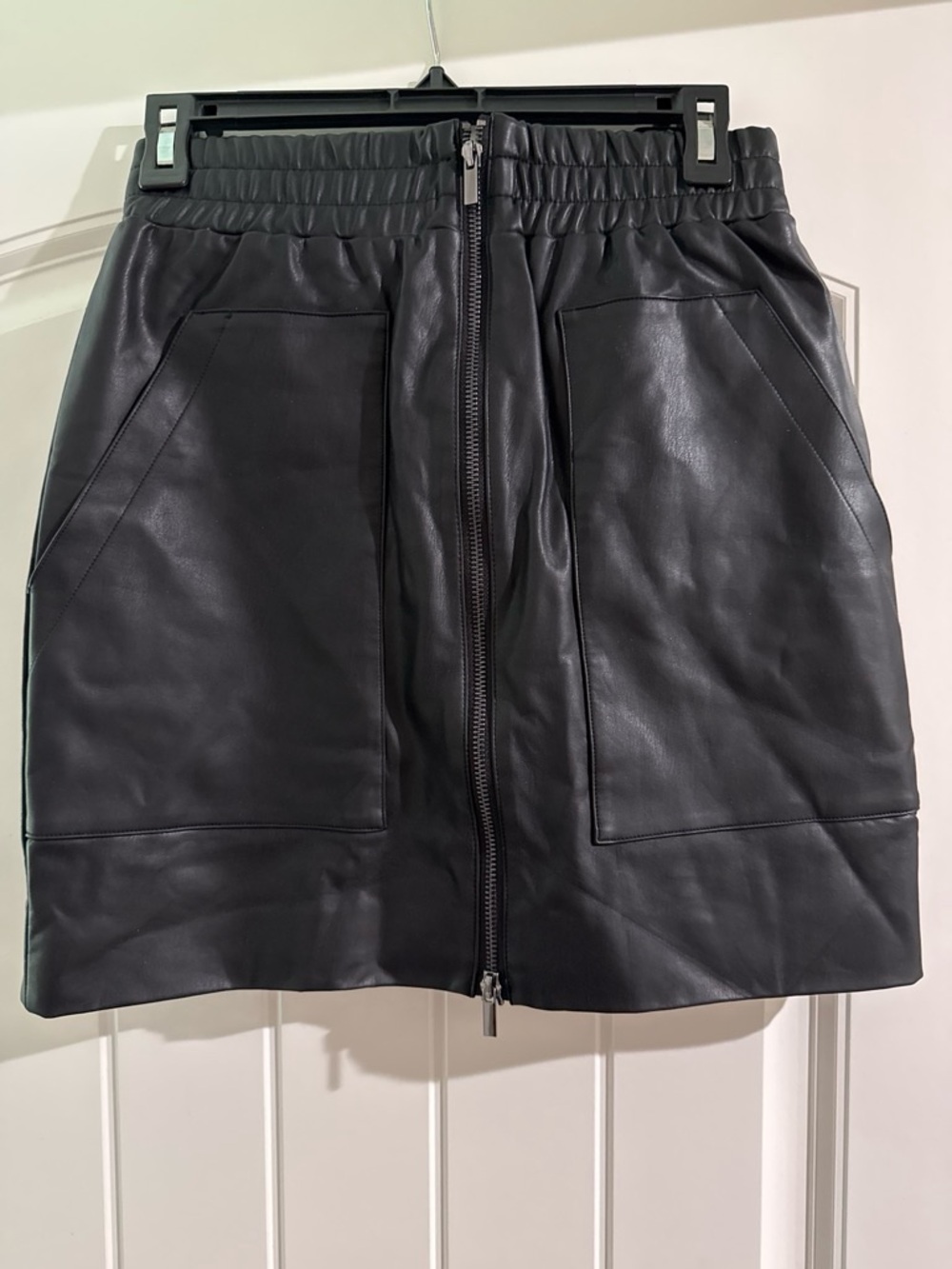 Black Faux Leather Zip-Front Women's Skirt